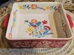 New, The Pioneer Woman Mazie Square Stoneware Baking Dish Red Floral Rooster. Fixed Price $40.00.