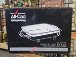 All-clad Porcelain Square Baker, 2" With Trivet. Fixed Price $170.00.