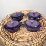 Creuset Purple Mini Petite Cocotte 4 Oval Stoneware Lids Ramekin Cassis. Fixed Price $129.81.