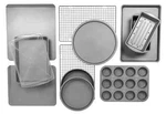 Bakereze 12-PIECE Nonstick Steel Bakeware Set, Muffin Cookie Pan Gray New. Fixed Price $49.90.