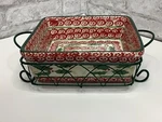 Temptations Peppermint Holly 8.5 Square Baker W/holding Rack & Trivet Holiday. Fixed Price $44.99.