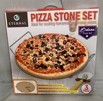 Pizza Stone Set 13" With Cooling Rack Handles Cutter Eternal Pack. Fixed Price $14.99.
