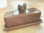 Thanksgivingturkey Tag Browncovered Butter/oleo Dish,ceramic,fluted Edge,perfect. Fixed Price $16.95.