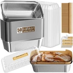 50 Pack Aluminum Loaf Pans With Lids Stickers And Parchment Paper SHEETS,2.4LB. Fixed Price $36.12.