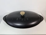 Staub 31 Cast Iron 12 1/4 Covered Baking Roasting Pan Matte Black Green Bottom. Fixed Price $118.99.