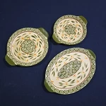 Set Of Three (3) Temp-tations Old World Green Glass Trivets Temptations. Fixed Price $15.99.