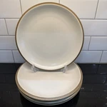 Set Of 4 Dansk Santiago White Dinner Plates 10 3/8" (beige Tan Edge) Stoneware. Fixed Price $34.97.