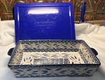 Temptations Blue Old World Tara Lasagna Baking Pan 4 Qt With Lid. Fixed Price $38.00.