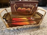 Anchor Hocking Entrees Amber Cuisine Utility Dish & Rattan Basket Nos 2-PC Set. Fixed Price $34.99.