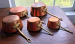 Villedieu Ml Mauviel - Lecellier Hammered Copper Graduated Pan Set X 5 France. Fixed Price $319.00.