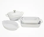 Staub 5 Pc Ceramic Baking Dish Set White Stoneware Bakeware. Fixed Price $115.00.