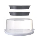 Mainstays 12" Clear Cake Carrier W/ 2PK 9" Gray Round Pans Carbon Steel. Fixed Price $23.36.