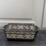Temp-tations Old World 1.5QT Ceramic Loaf Pan Blue With Lid & Rack. Fixed Price $42.50.