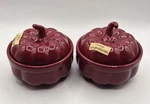2 World Market Mini Pumpkin Ceramic Baking Dish With Lid Oven To Table Burgundy. Fixed Price $24.05.