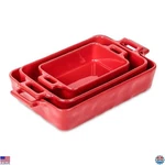 Ceramic Bakeware Set, 3-PIECE Rectangular Casserole Dish, 15X8.5 Inches, Red. Fixed Price $78.39.