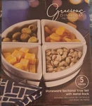Gracious Dining By Gibson Stoneware Sectional Tray Set With Metal Rack 5 Pieces. Fixed Price $22.99.