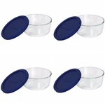 Pyrex 4 Cup Food Storage Containers Set Of With Blue Plastic Lids. Fixed Price $41.09.