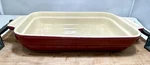 Creuset Rectangular Stoneware Baking Dish 10X7 Red Burgundy Casserole. Fixed Price $35.00.