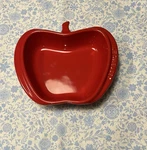 This Creuset Stoneware Apple-shaped Dish Cerise Red. Discontinued. Fixed Price $39.99.