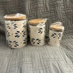 Temp-tations Old World Blue Set Of 3 Canisters W/wood Lids Temptations. Fixed Price $19.99.