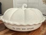 Mud Pumpkin Dish Set Ceramic White Round Two-piece With Lid. Fixed Price $110.00.