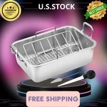 15" Stainless Steel Roasting Pan With V-shaped Rack For Turkey, Chicken, Ham. Fixed Price $52.49.