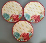 3 Pioneer Woman Blossom Jubilee 8 1/2" Salad Plates Floral Yellow Dots. Fixed Price $39.95.