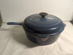 Blue Enamel Creuset #27 Cast Iron Deep Covered Skillet W/lid, Chicken Fryer. Fixed Price $100.00.