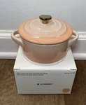 "peche" 8 Oz Mini Round Cocotte Le Creuset Gold Heart Knob Dutch Oven Peach. Fixed Price $70.99.