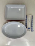 Lot Of 2 Emile Henry France Red Baking Dish Rectangle 19.05 10 X8 Oval 01.07. Fixed Price $49.99.