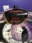 Spookyville Halloween 16 Oz Two Handled Stoneware Crock With Lid Vampire Blood. Fixed Price $12.00.