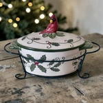 Temptations By Tara Cardinal Holly Mini Casserole Dish Lid & Rack 9OZ. Fixed Price $12.99.