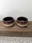2 Vintage Stoneware Brown Crock Soup Chili Bowls Unmarked Pair. Fixed Price $10.00.