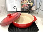 Creuset Round Covered Casserole Stoneware Baking Dish Cerise 10 Dia. Fixed Price $105.00.