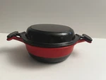 Vtg Mcm Cast Iron Red & Black Enamel 1L Casserole Dutch Oven Denmark Cookware. Fixed Price $49.99.