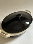 Wolfgang Puck Professional Oval Covered Stoneware Casserole Dish Black Small. Fixed Price $27.50.
