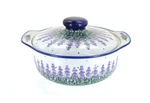 Blue Rose Polish Pottery Lavender Fields Round Covered Baker. Fixed Price $255.56.