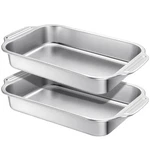 2 Pcs Stainless Steel Cake Pan Rectangle Sheet Baking Bakeware For Fish C.... Fixed Price $33.61.