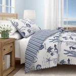 Blue Nautical Coastal Themed Full/queen Microrfiber 3-PIECE Quilt Set Bedspread. Fixed Price $47.61.