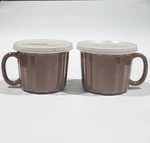 Good Cook Brown Stoneware 18 Oz Soup Coffee Tea Mug Bowls With Lids Set 2. Fixed Price $22.00.