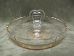 Vintage 1930'S Heart Shaped Handle Smith Pink Glass Lemon Tray/dish. Fixed Price $16.25.