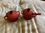 2 Creuset Stoneware Red Mini Round Ramekins 4 Oz W/ Lid, Spoon Casserole. Fixed Price $33.99.