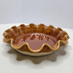Vtg Emile Henry Ruffled Ceramic Pie Dish Artisan Caramel Deep 10.5" France. Fixed Price $26.99.
