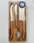 New Jean Dubost 3 Piece Rustic Range Cheese Set, Olive Wood. Fixed Price $64.95.