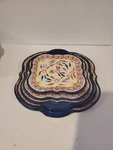 Temptations Ovenware By Tara Old World Confetti Blue Nesting Plates Set Of 5. Fixed Price $35.00.