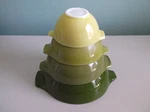 Vintage Pyrex Verde Avocado Green Cinderella Nesting Mixing Bowls Set 441-444. Fixed Price $89.50.