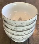 Set Of Temptations Christmas Eve Silver Trees, Swirls 24 Oz. Soup Cereal Bowls. Fixed Price $59.99.