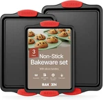Baking Pan Set 3 Piece Cookie Sheet Deluxe Black Non-stick Carbon Steel Si. Fixed Price $32.99.