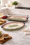 Temptations Old World Hand Painted Ceramic Platters Ovenwear Set W/ Metal Racks. Fixed Price $21.59.