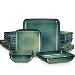 Dinner Set 16 Pieces Square Stoneware Service For 4 Green Vancasso Stern Glaze. Fixed Price $179.99.